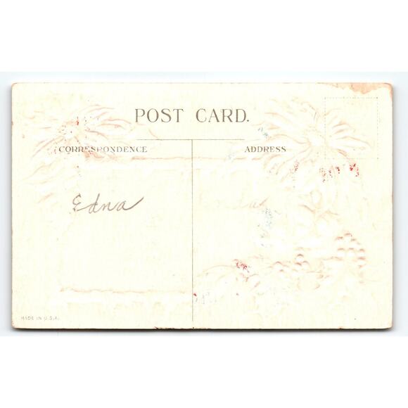 Vintage Christmas Greeting Postcard with Poinsettias and Snowy Church Scene - Picture 2 of 2